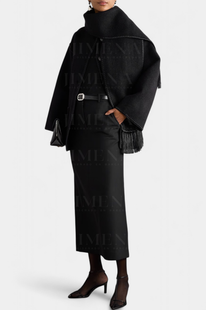 Wool Blend Coat with Fringe Trim Scarf for women — view 7 — Moraine Fashion