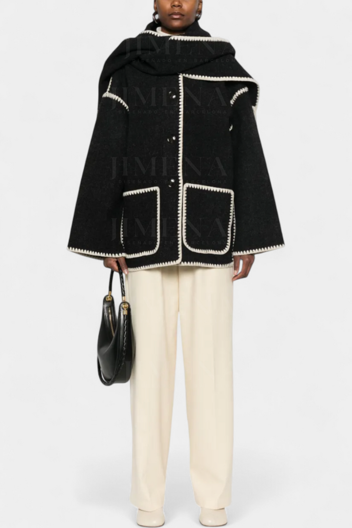 Wool Blend Coat with Fringe Trim Scarf for women — view 12 — Moraine Fashion
