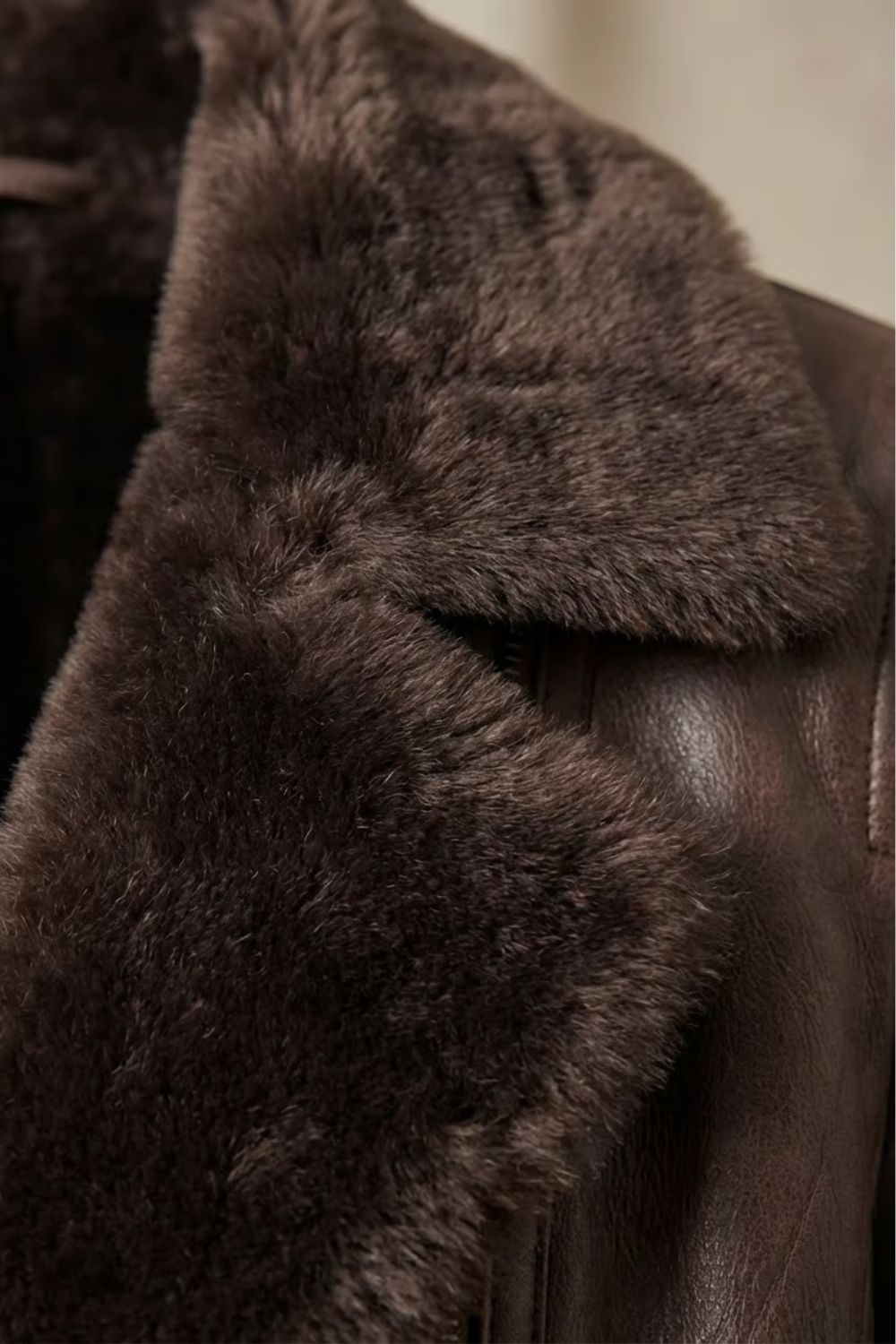 Brown Leather Jacket with Shearling Collar for women — view 5 — Moraine Fashion