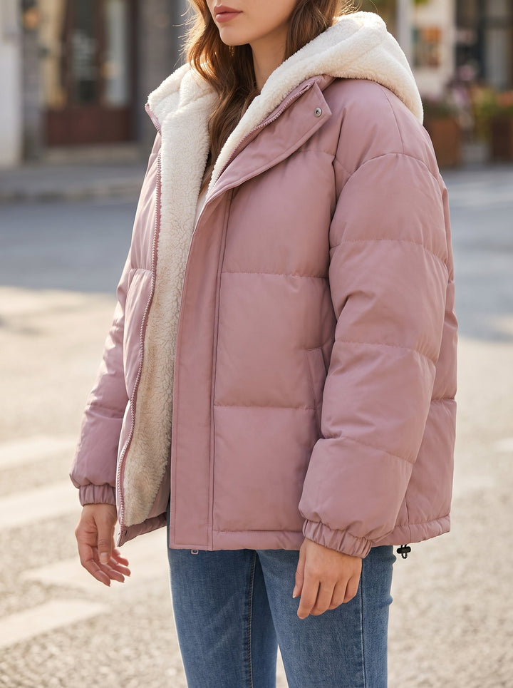 Fleece lined hooded puffer jacket for women