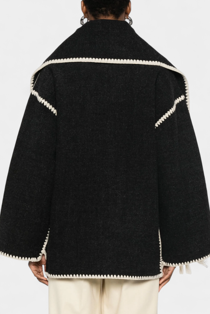 Wool Blend Coat with Fringe Trim Scarf for women — view 13 — Moraine Fashion