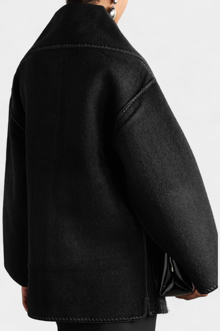 Wool Blend Coat with Fringe Trim Scarf for women — view 8 — Moraine Fashion