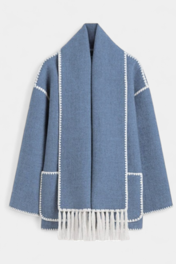 Wool Blend Coat with Fringe Trim Scarf for women — view 15 — Moraine Fashion