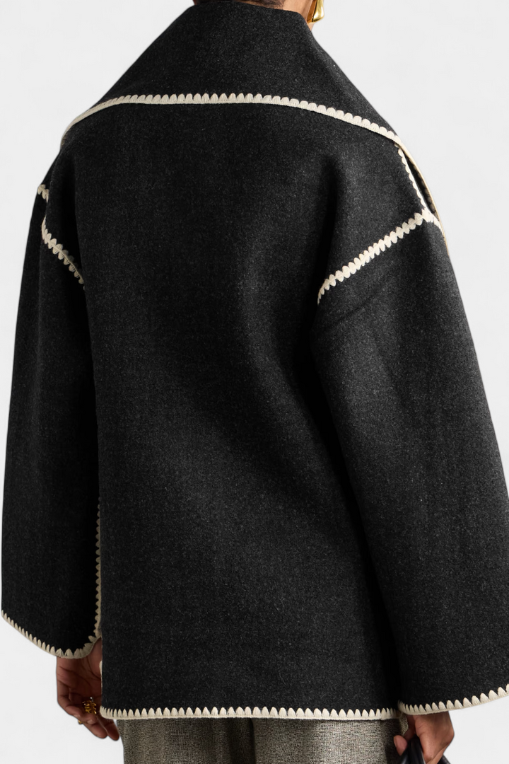 Wool Blend Coat with Fringe Trim Scarf for women — view 9 — Moraine Fashion