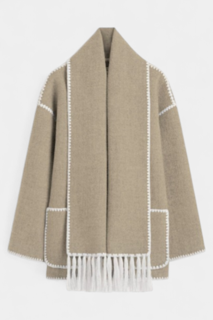 Wool Blend Coat with Fringe Trim Scarf for women — view 16 — Moraine Fashion