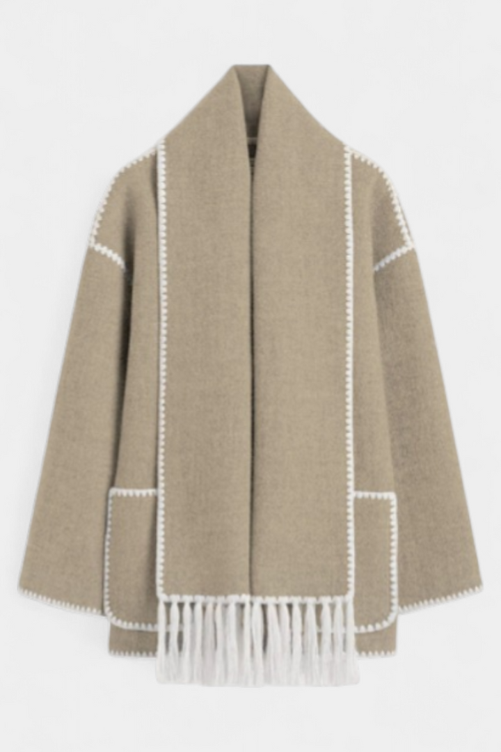 Wool Blend Coat with Fringe Trim Scarf for women — view 16 — Moraine Fashion