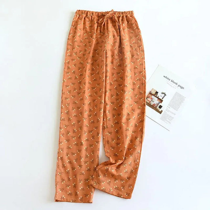 Floral Print Wide Leg Trousers for Women in orange