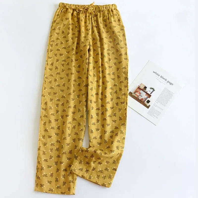Floral Print Wide Leg Trousers for Women in yellow