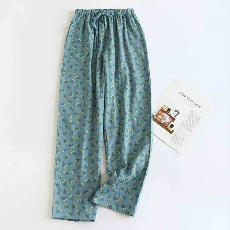 Floral Print Wide Leg Trousers for Women in blue