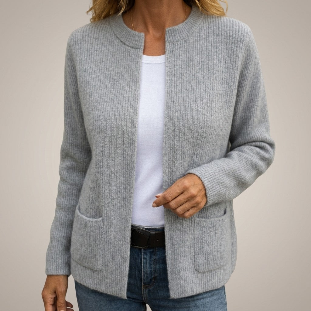 Cosy Knit Cardigan with Pockets for Women in grey