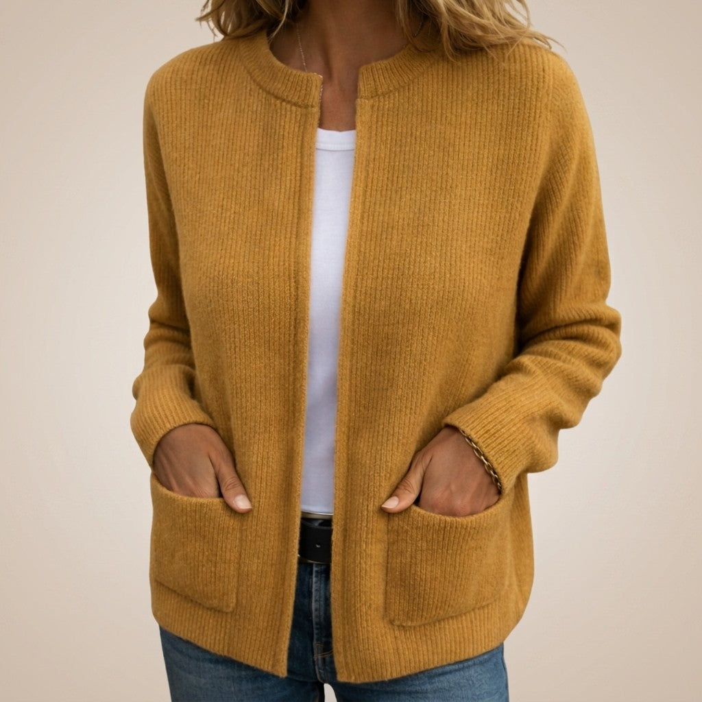 Cosy Knit Cardigan with Pockets for Women in yellow