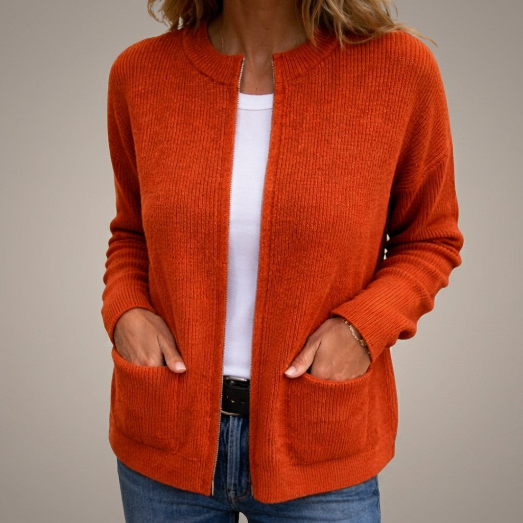 Cosy Knit Cardigan with Pockets for Women in orange