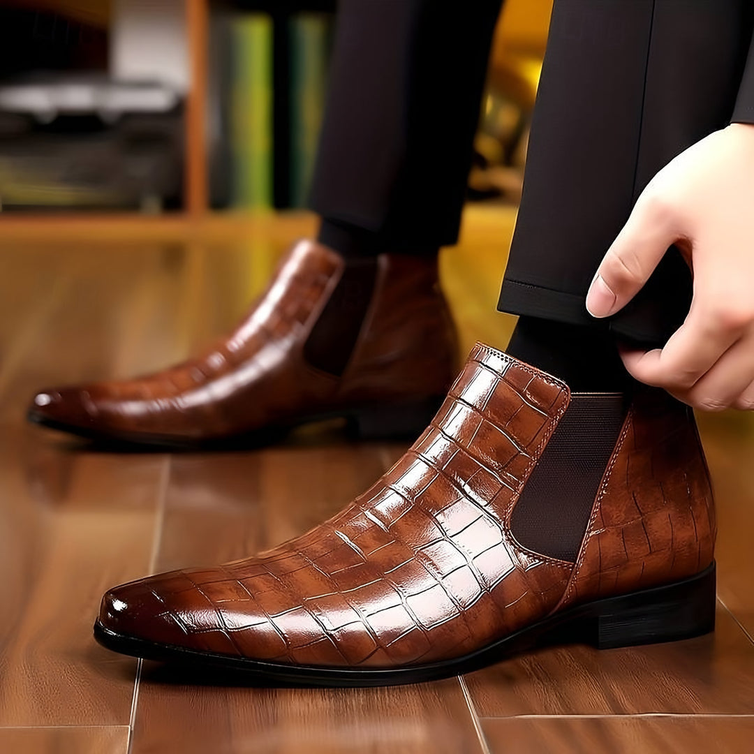 Patent Croc Chelsea Boots for Men — Ambrose, Brown