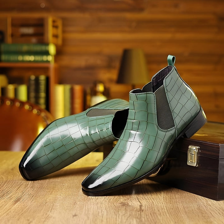 Patent Croc Chelsea Boots for Men — Ambrose, Dark Green