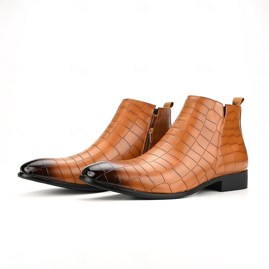 Patent Croc Chelsea Boots for Men — Ambrose, Light Brown