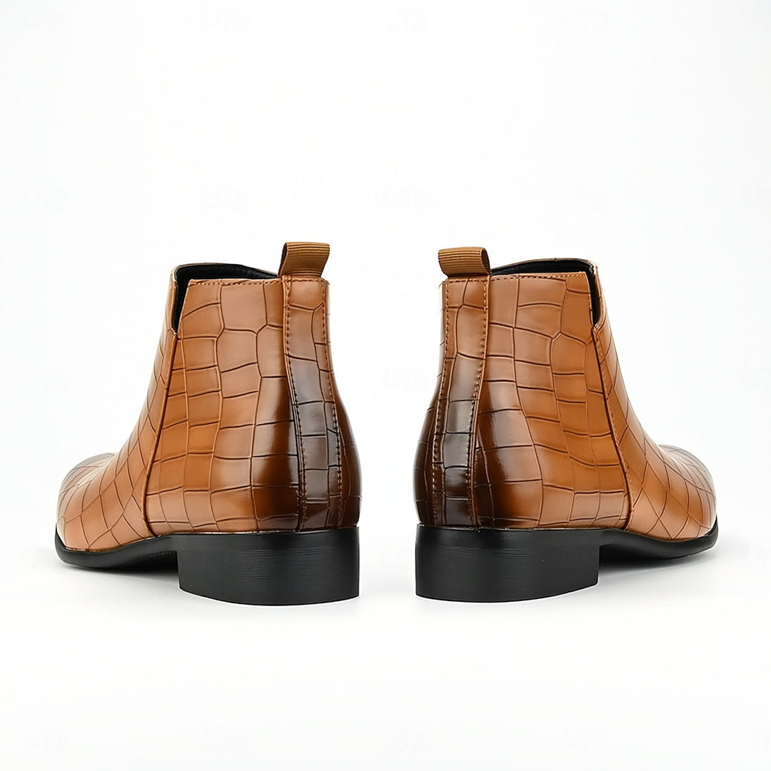 Patent Croc Chelsea Boots for Men — Ambrose, Light Brown