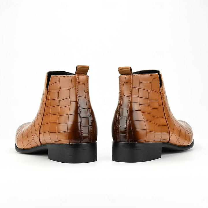 Patent Croc Chelsea Boots for Men — Ambrose, Light Brown