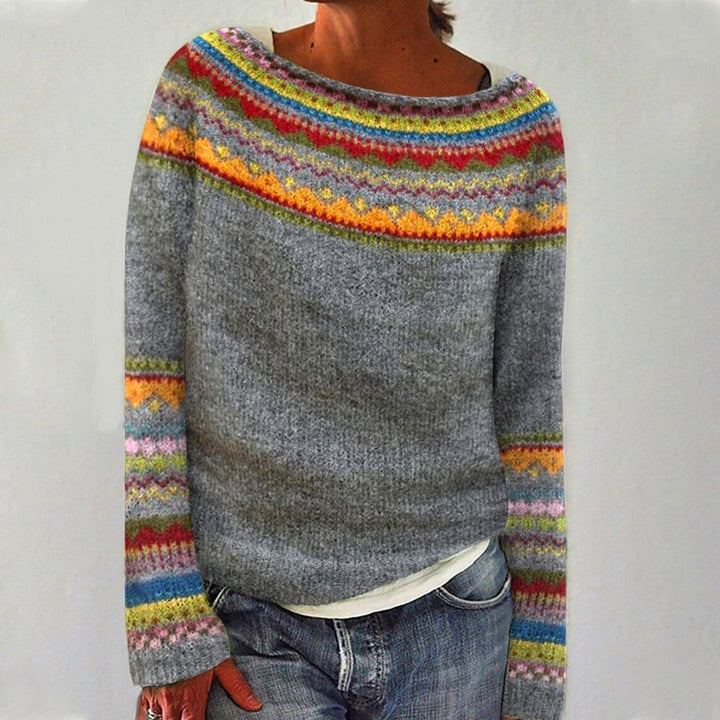 Nordic Jumper with Multicolour Pattern in grey rainbow