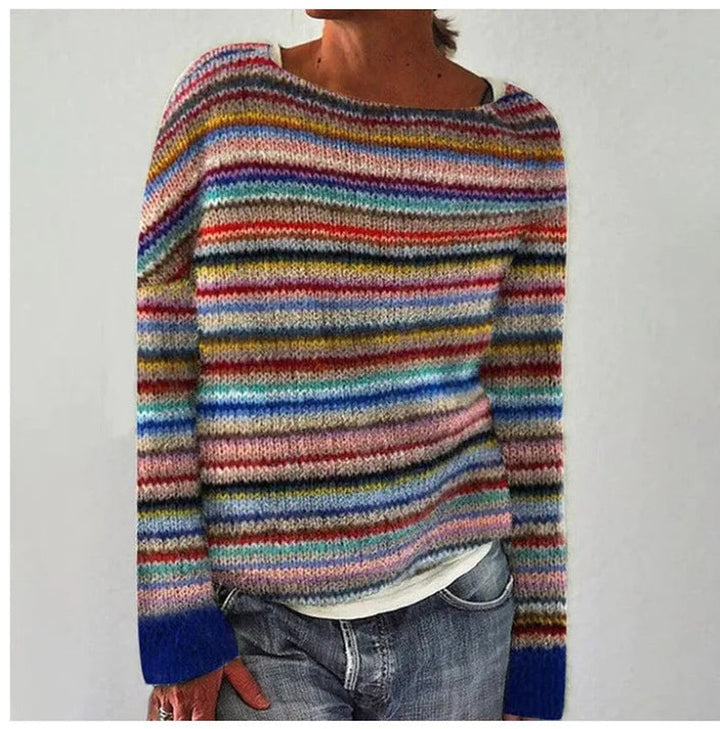 Nordic Jumper with Multicolour Pattern in rainbow stripe