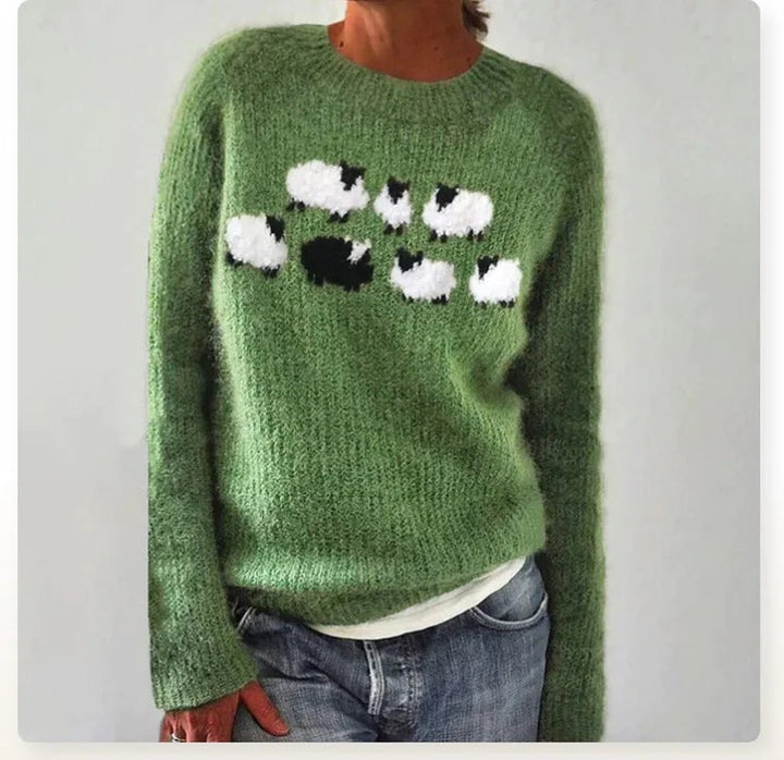 Nordic Jumper with Multicolour Pattern in green sheep