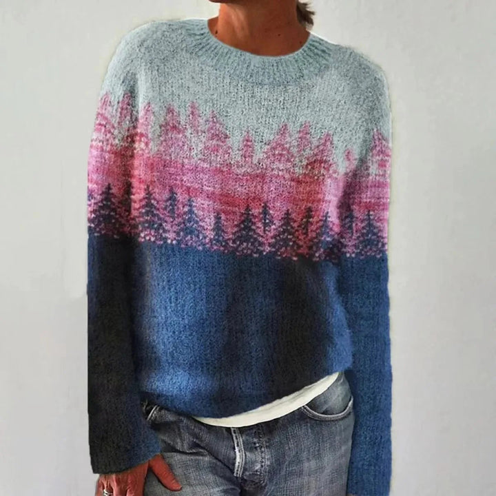 Nordic Jumper with Multicolour Pattern in blue fir
