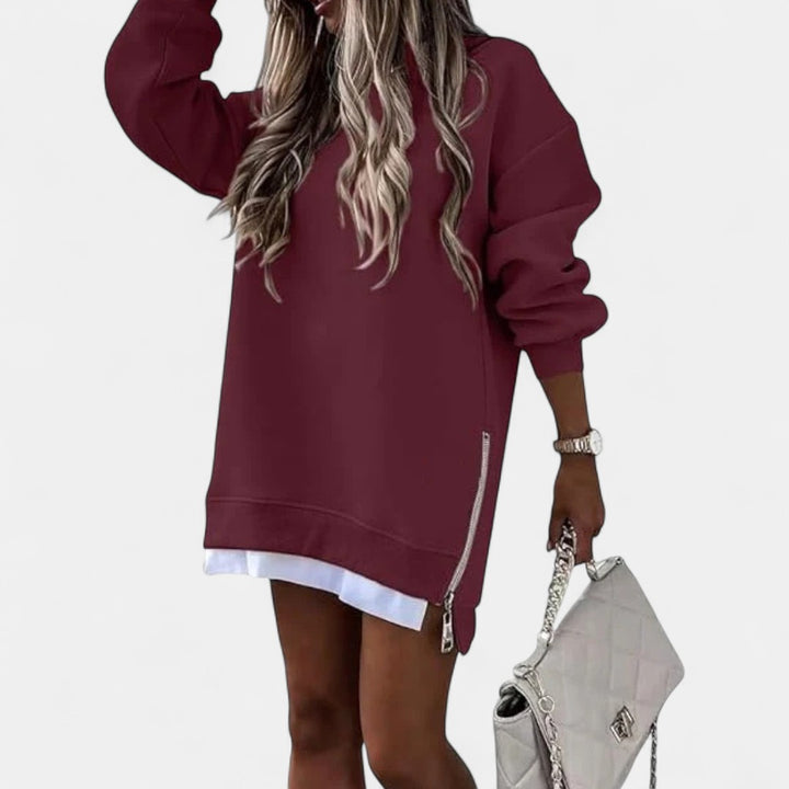 Oversized Drop Shoulder Sweatshirt for Women in wine red