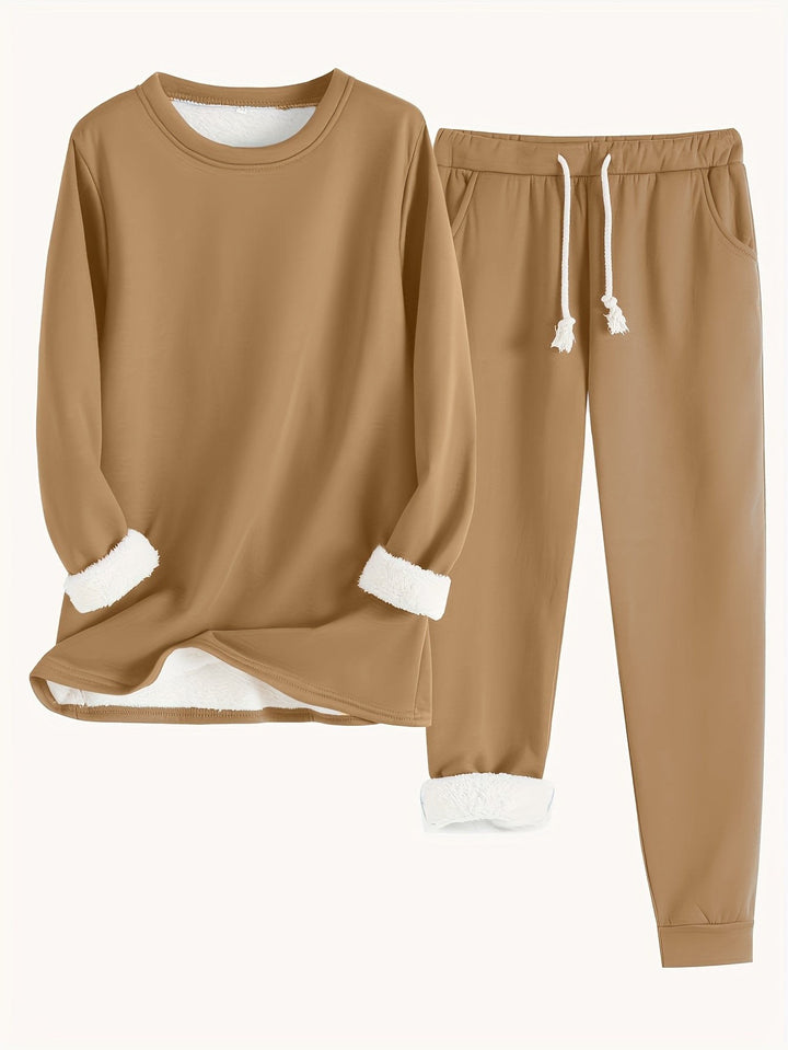 Fleece Lined Sweatshirt and Jogger Set — Augusta, Light Grey