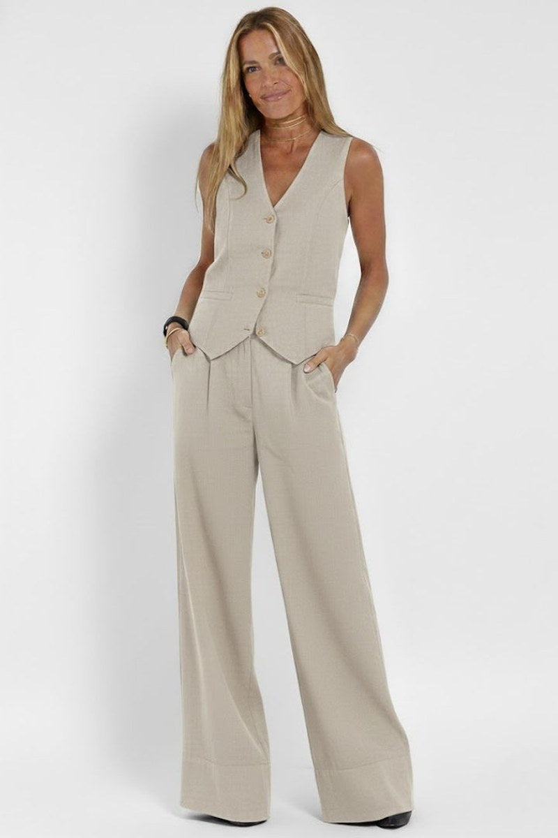 Azelie — Waistcoat and Wide Leg Trousers Set (2), Moraine Fashion