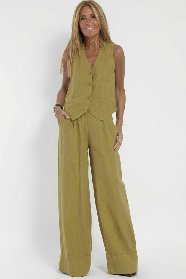 Azelie — Waistcoat and Wide Leg Trousers Set (8), Moraine Fashion