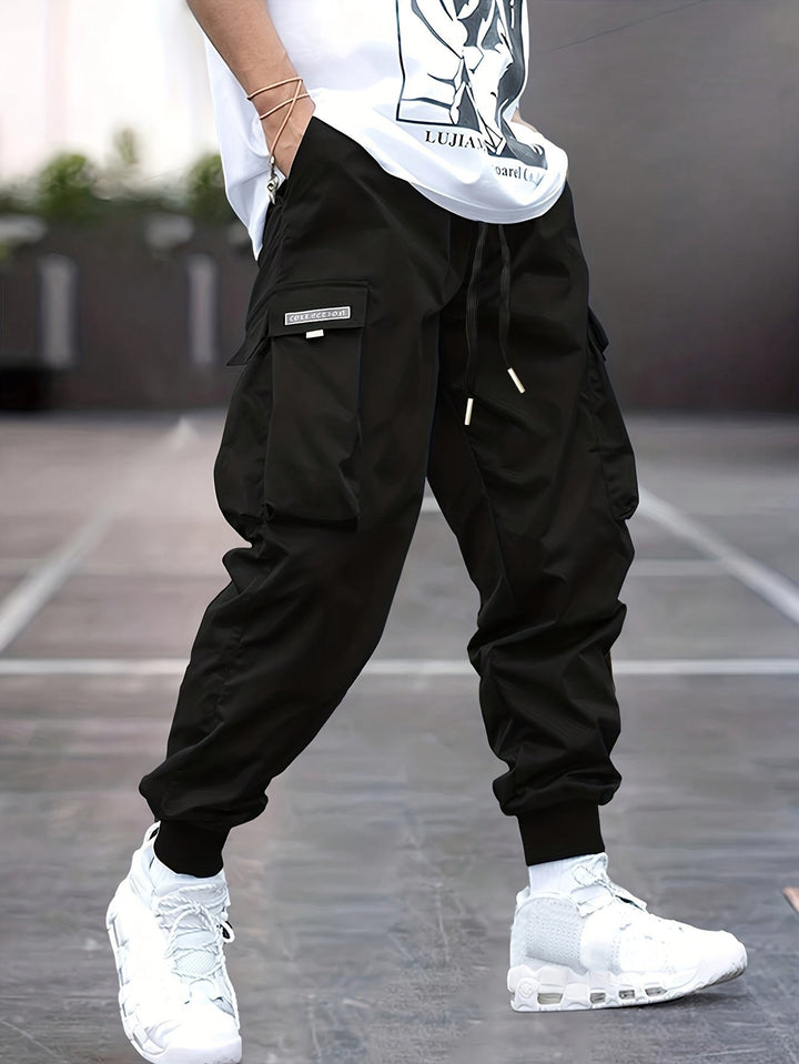 Cuffed Ankle Cargo Joggers — Barnaby, Black
