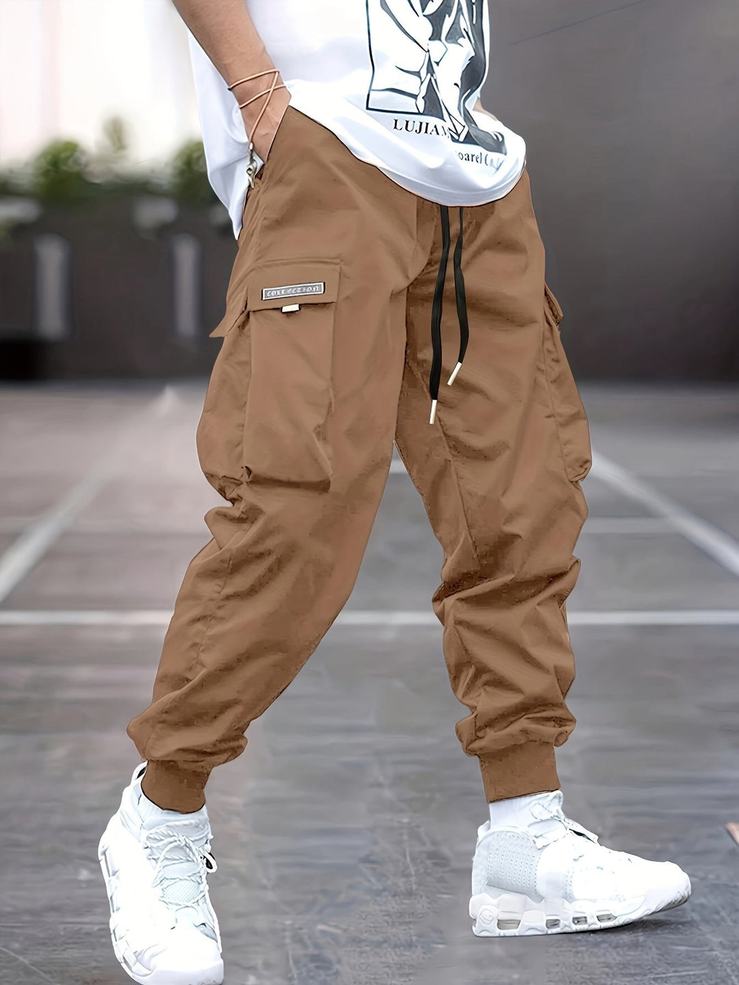 Cuffed Ankle Cargo Joggers — Barnaby, Khaki