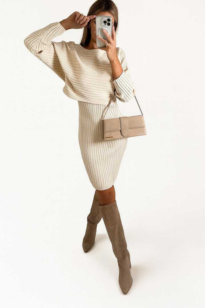 Knit Two Piece Set with Jumper and Midi Skirt
