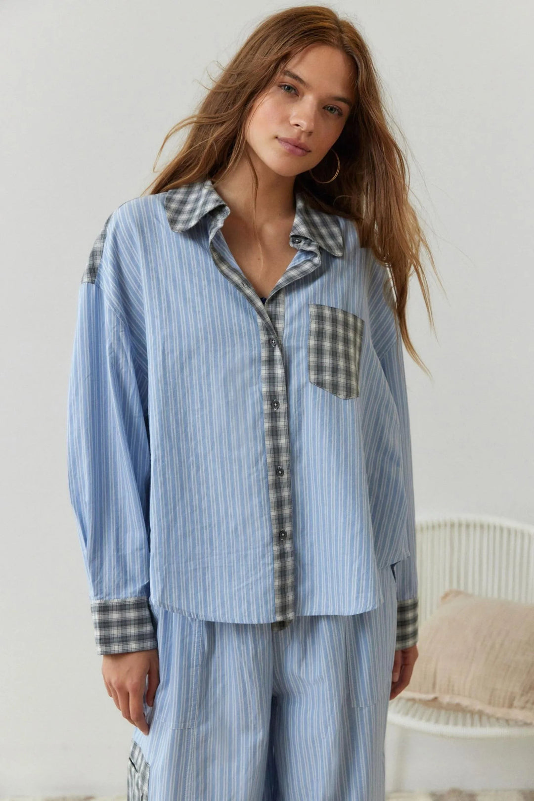 Cotton Pyjamas with Long Sleeves in blue