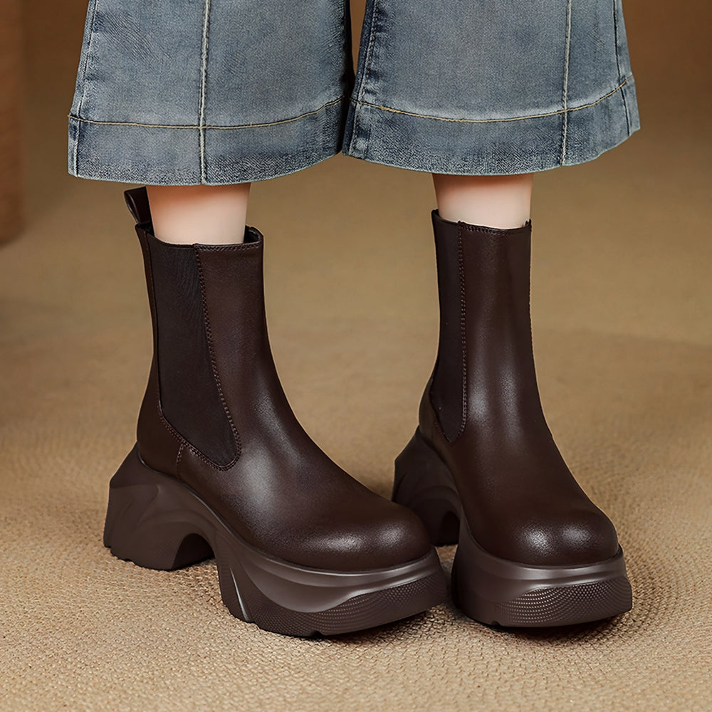 Platform Chelsea Boots for Women — Bridget, Coffee Brown