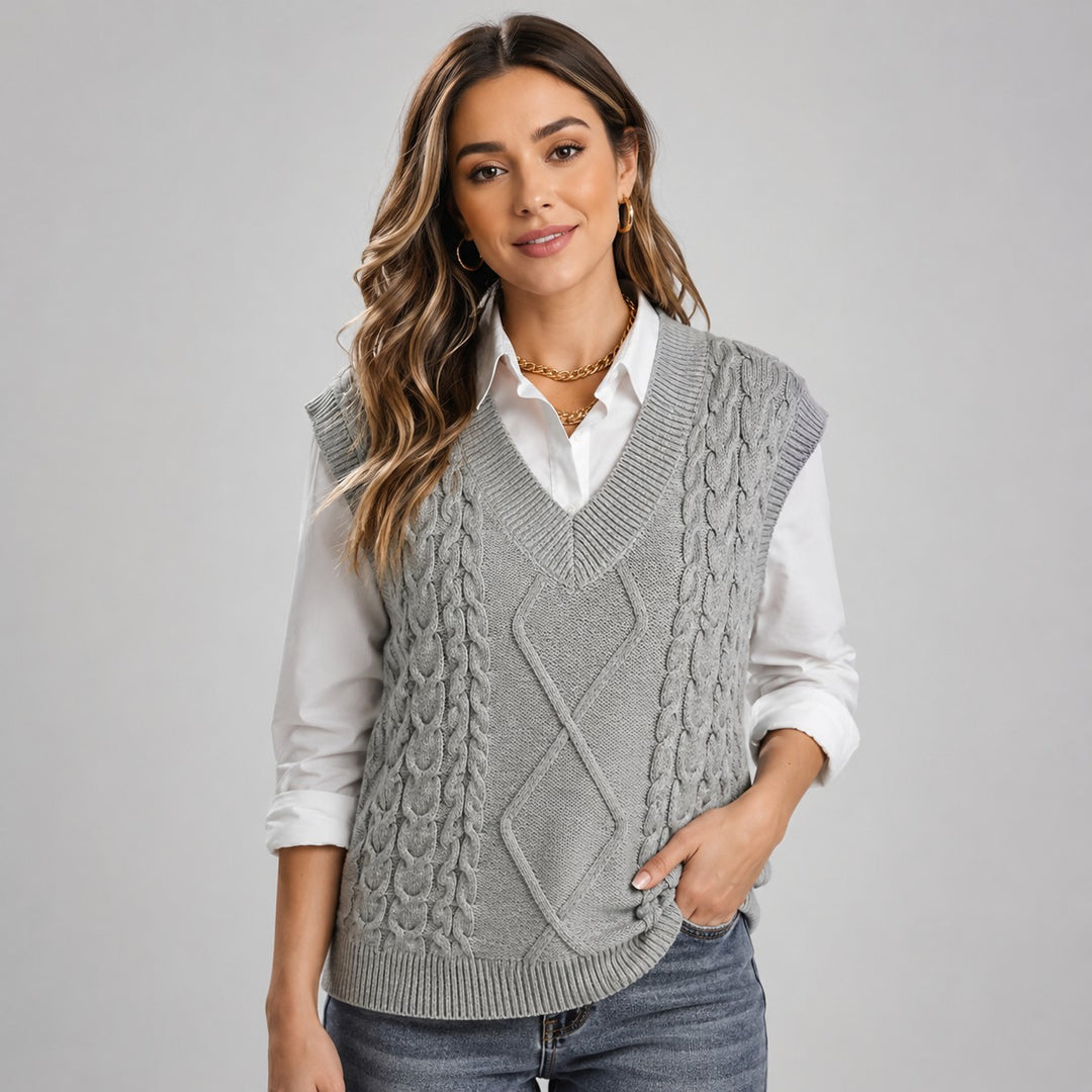 Ribbed Knit Sleeveless Waistcoat for Women — Brynhild, image 1