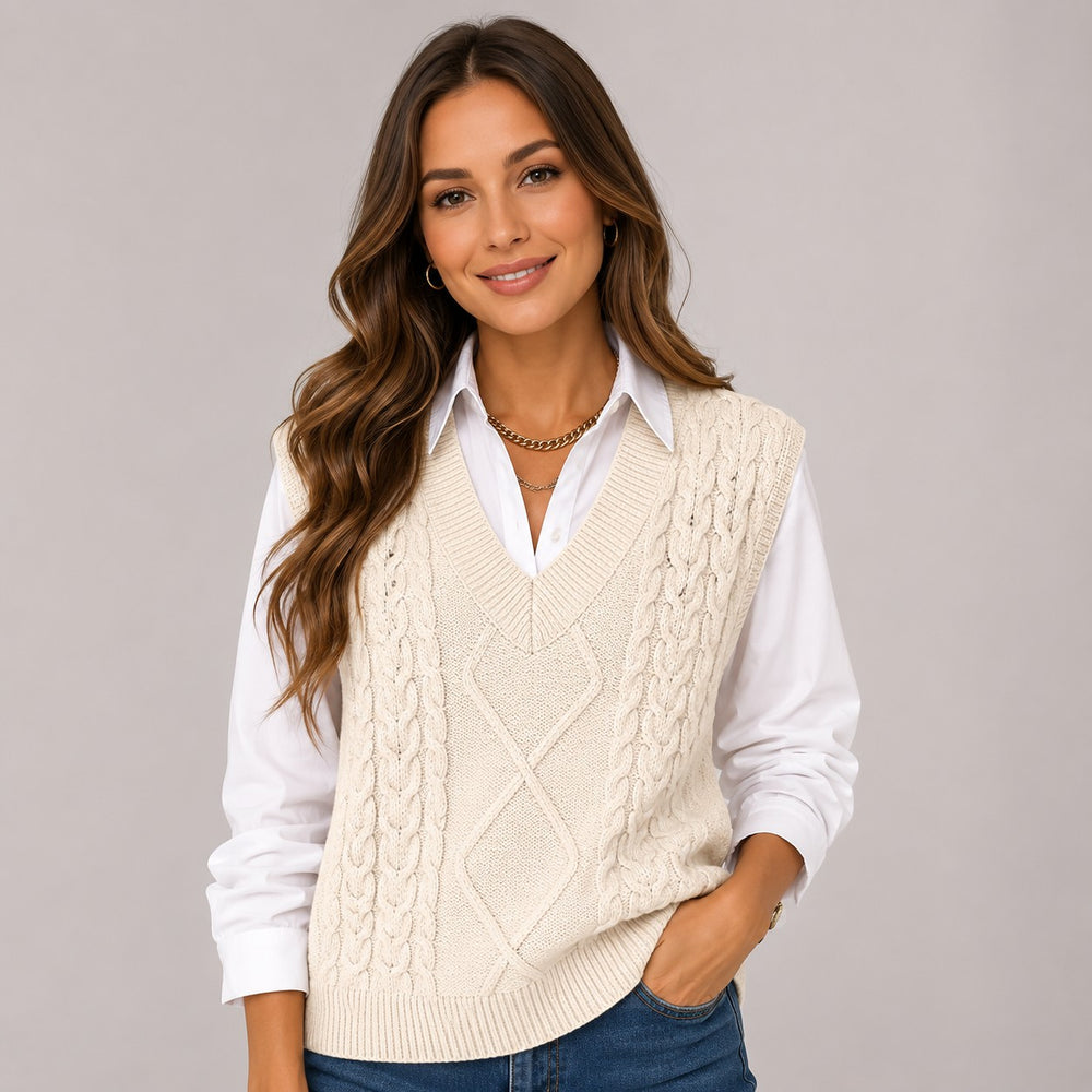 Ribbed Knit Sleeveless Waistcoat for Women — Brynhild, image 2