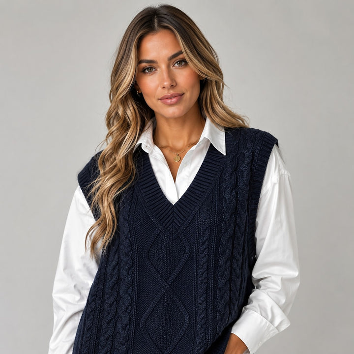 Ribbed Knit Sleeveless Waistcoat for Women — Brynhild, image 3