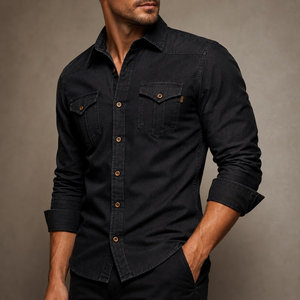 Callum — Tailored Cotton Denim Shirt (2), Moraine Fashion