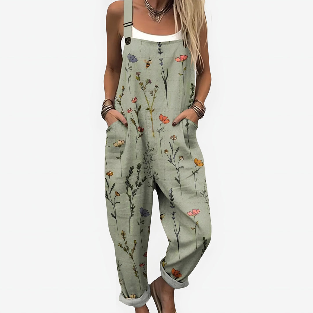 Floral Print Dungarees for Women — Camilla, Sage Green