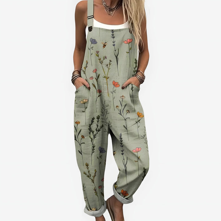 Floral Print Dungarees for Women — Camilla, Sage Green