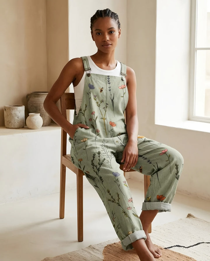 Floral Print Dungarees for Women — Camilla, Sage Green