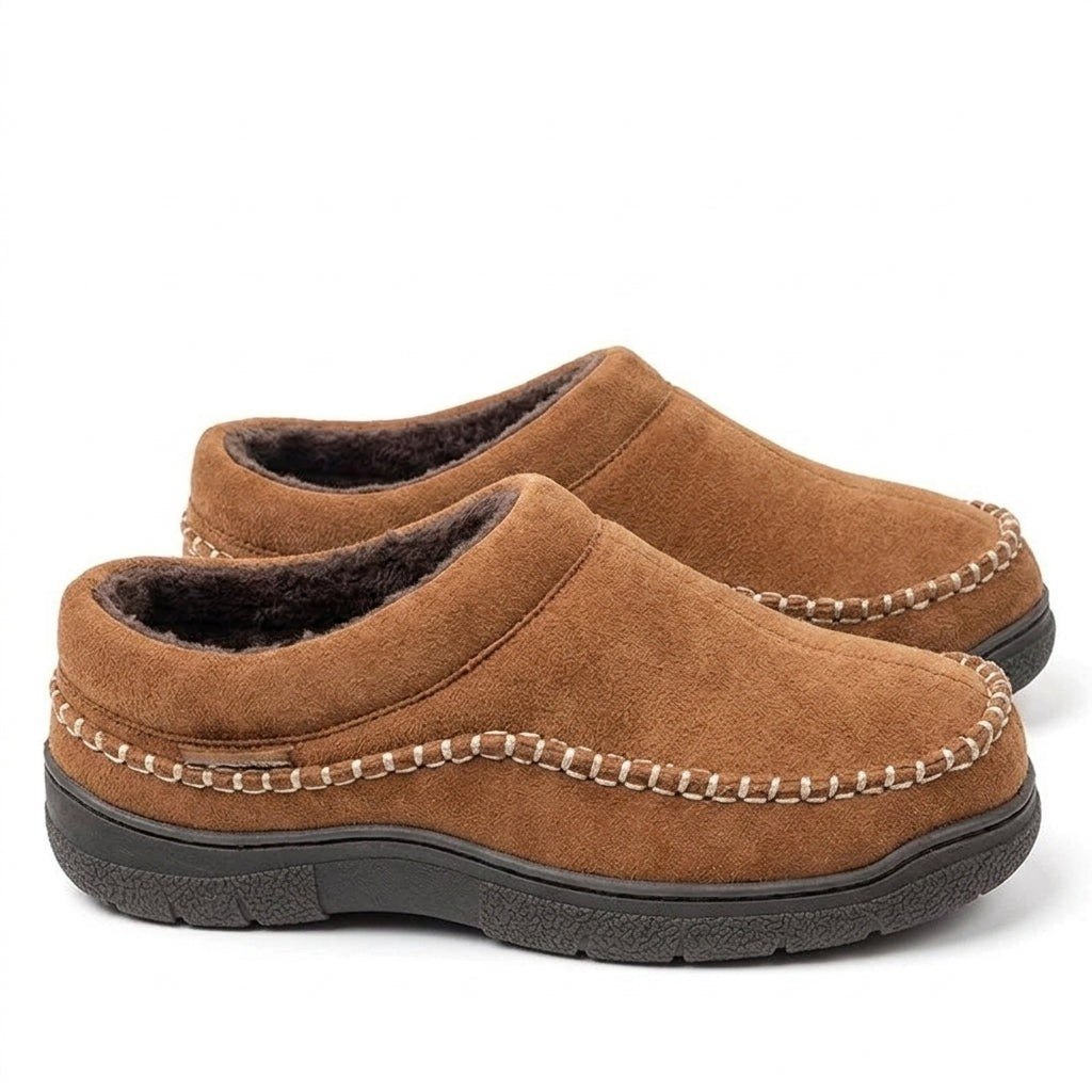 Fleece Lined Slippers with Memory Foam in light brown