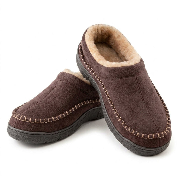 Fleece Lined Slippers with Memory Foam in dark brown