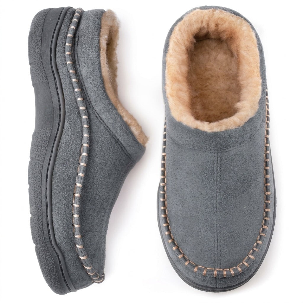Fleece Lined Slippers with Memory Foam in grey