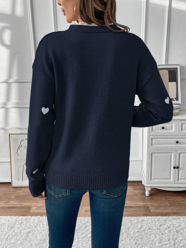 Ceridwen Heart Print Lace Trim V Neck Jumper for Women