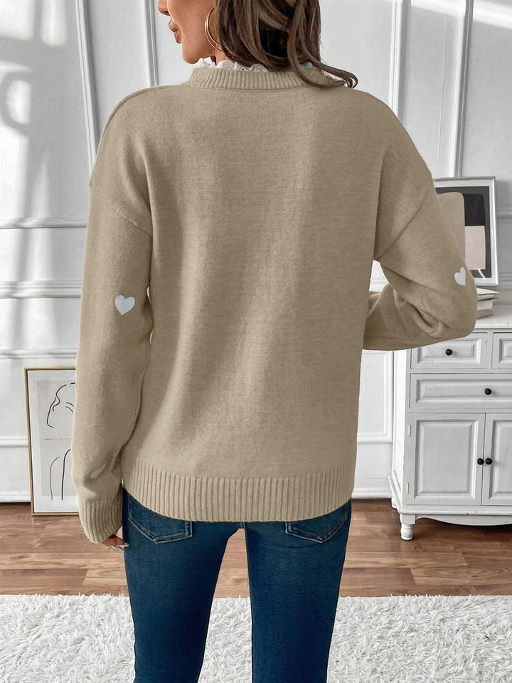 Ceridwen Heart Print Lace Trim V Neck Jumper for Women