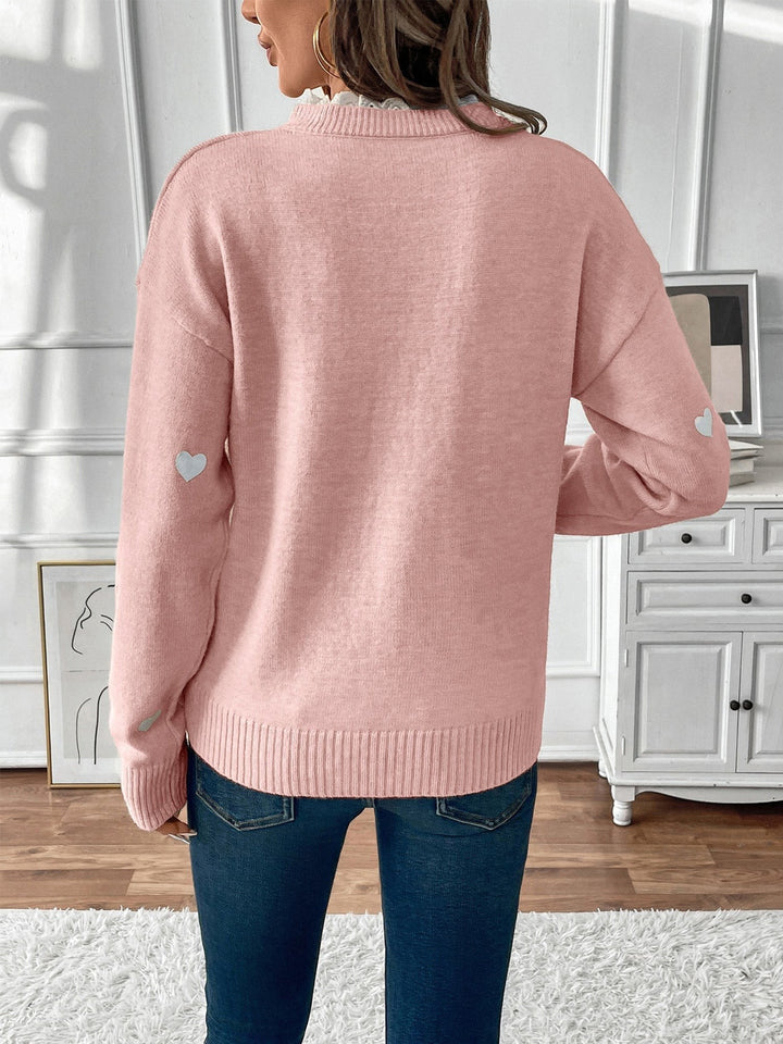 Ceridwen Heart Print Lace Trim V Neck Jumper for Women