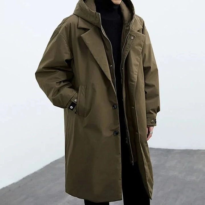 Water Resistant Long Coat — Christopher, Black