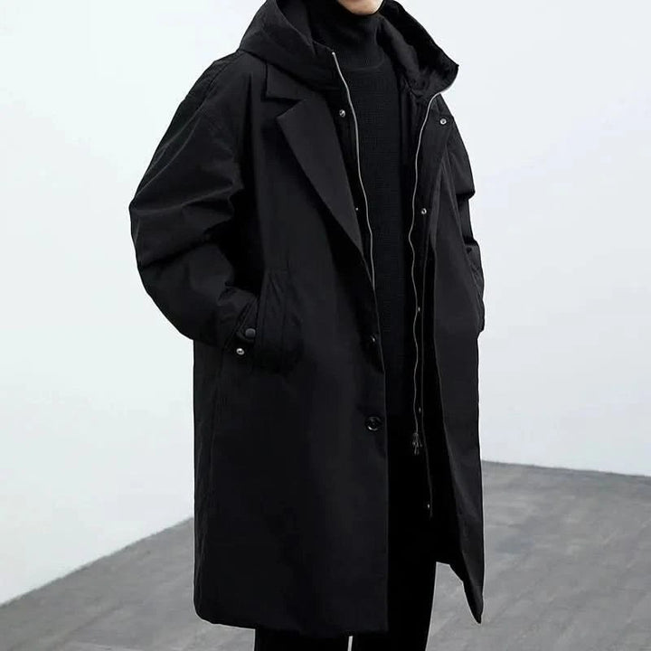 Water Resistant Long Coat — Christopher, Black