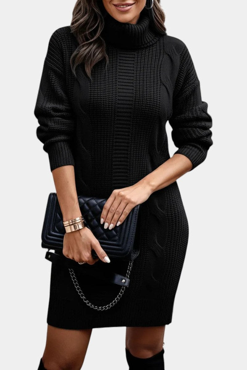 Clarette — Cable Knit Roll Neck Jumper Dress (2), Moraine Fashion